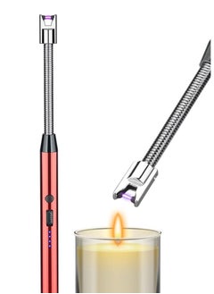 CAMPING FAMILY Candle Lighter, Arc Lighter with USB Charging, Windproof Flameless, LED Battery Display, Safety Switch, 360 Degree Rotation, for Aromatherapy, Candle, BBQ, Camping (Red)..  - Image 1