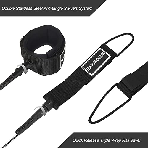WOOWAVE Surfboard Leash Premium Surf Leash SUP Leg Rope Straight 6/7/8/9 feet for All Types of Surfboards (Clear Black Core, 9ft & 7mm) - Image 4