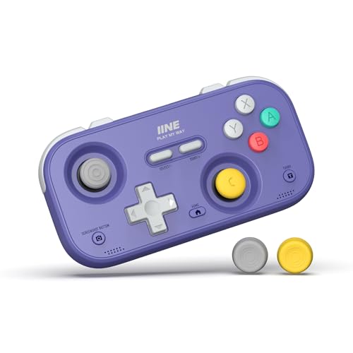IINE Retro Pocket Game Controller with Hall Effect Joysticks, Switch 1 & 2 Compatible, Wireless Gamepad for Steam Deck, PC, Android, iOS, Customizable D-Pad, Vibration & Motion Control (Purple) - Image 1