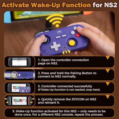IINE Retro Pocket Game Controller with Hall Effect Joysticks, Switch 1 & 2 Compatible, Wireless Gamepad for Steam Deck, PC, Android, iOS, Customizable D-Pad, Vibration & Motion Control (Purple) - Image 3