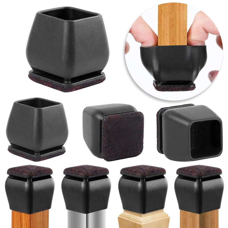 Ezprotekt 24 Pcs Square Silicone Chair Leg Floor Protectors for Wood Floors Black Felt Furniture Pads Caps Bar Stool Leg Floor Protectors Covers for Dining Table Chair Fit 11 145