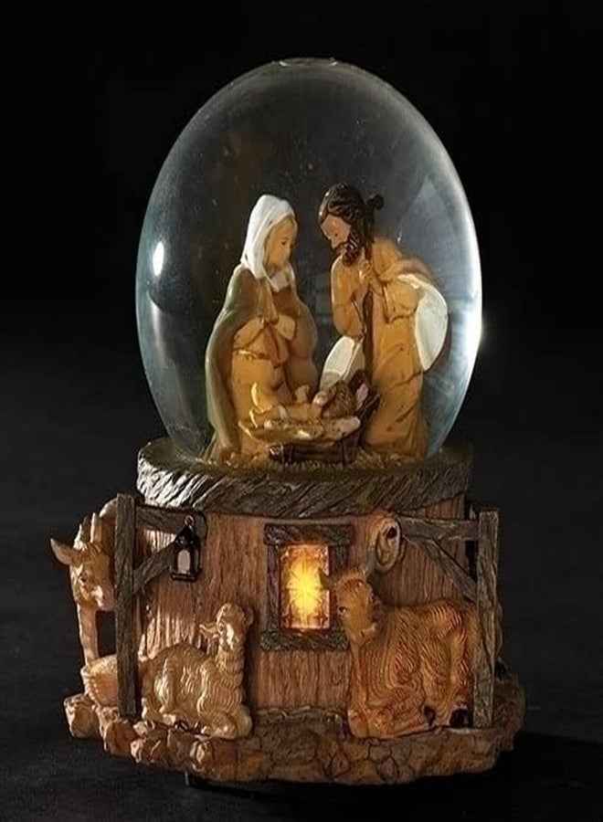 Fontanini by Roman 5.75" H 100mm Lighted Musical Holy Family on a Stable Glitterdome, Religious Tabletop Christmas Decoration, Silent Night - Image 1