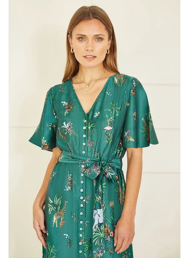 Yumi Tropical Print Midi Dress