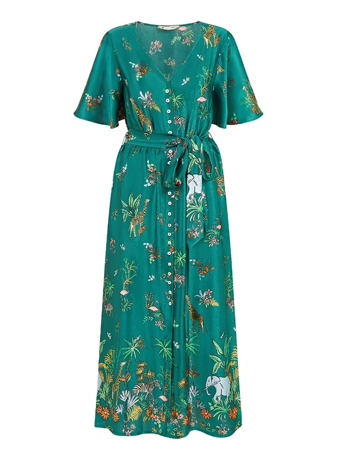 Yumi Tropical Print Midi Dress