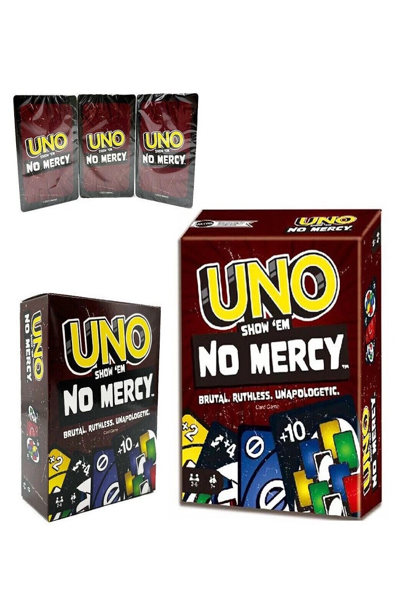 Mattel Games UNO Show ‘EM No Mercy - Card Game for Family Night, Parties, Games Night and Travel with Extra Cards, Special Rules & Tougher Penalties  - Image 1