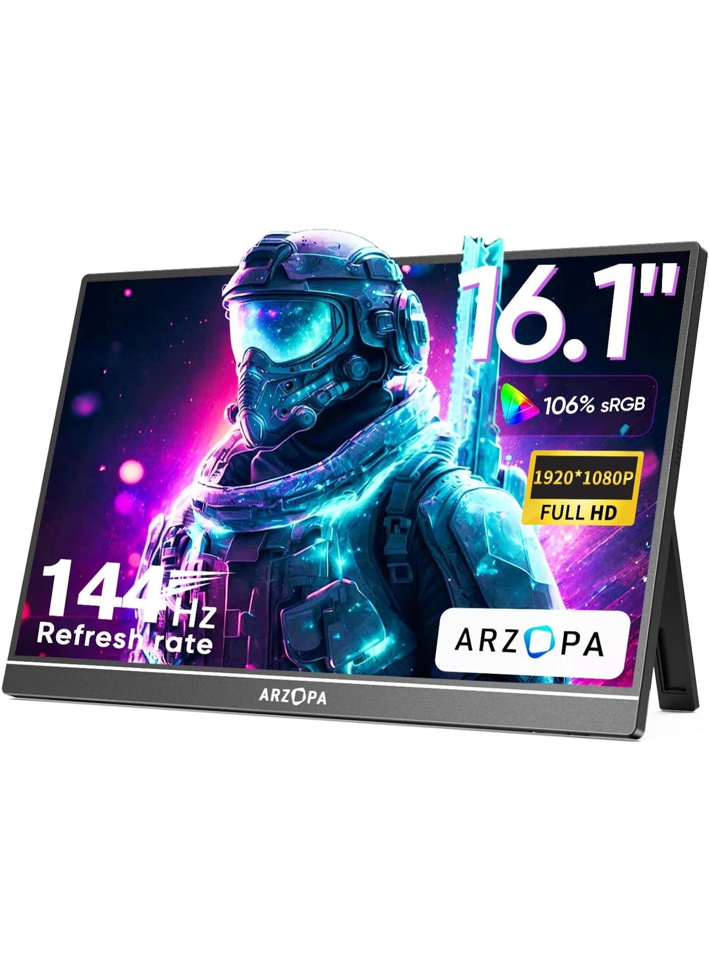 ARZOPA 16.1 Inch Portable Gaming Monitor Z1FC, 144Hz FHD 1080P Ultra Slim External Display with HDR, 106% sRGB, Eye Care, Kickstand Second Screen for Laptop, PC, MacBook, Xbox, PS5