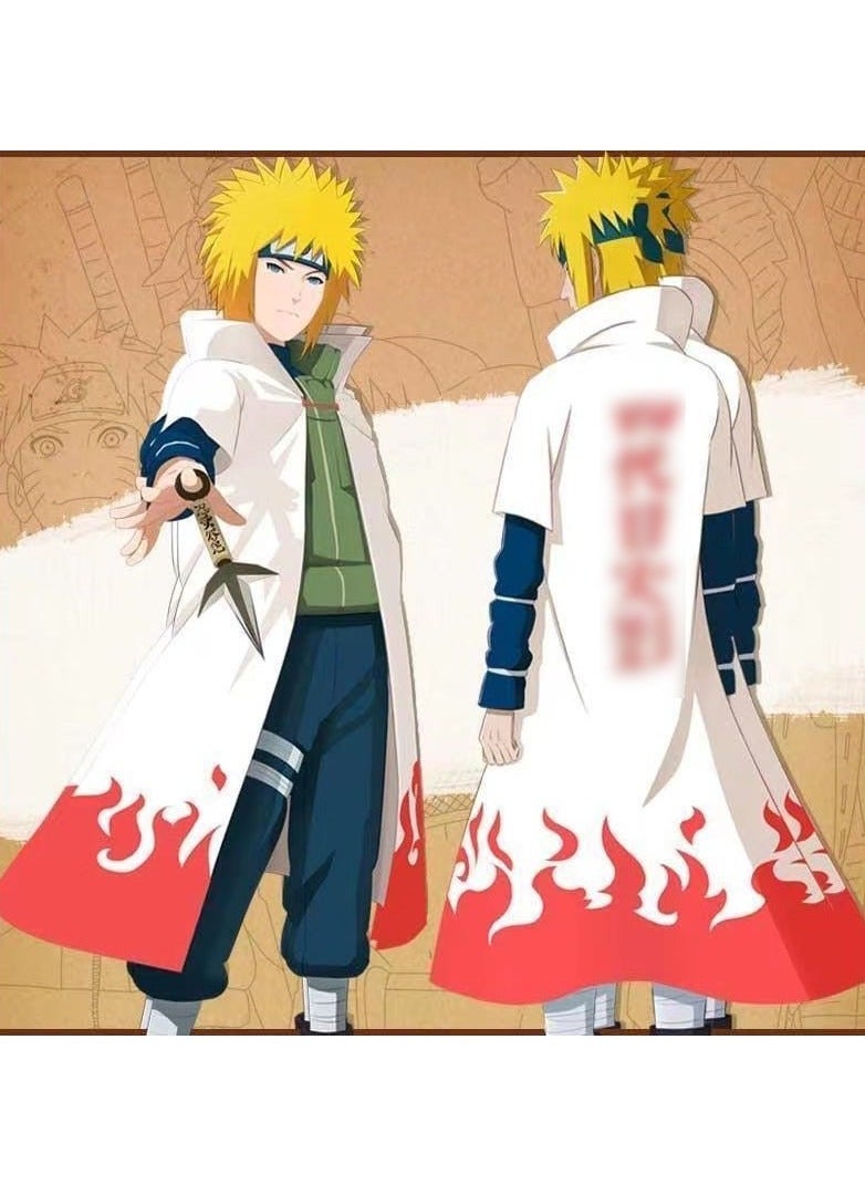 Generic - Unisex Naruto Ninja Long Robe Costume Minato Namikaze Cosplay Cape Robe Fourth Ninja Cloak Adult And Kids Costume Uniform Size L - Image 1