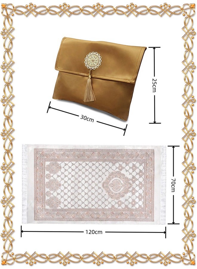 Sunnaltree 3PCS Prayer Mat Set, Beautiful Prayer Mat, With Pouch and Tasbih, Premium Quality Skin Friendly Materiel, Foldable Prayer Carpet Mat, Ideal for Home, Travelling, At Office, At Work, For Ramadan, Eid Etc, Best Gift Idea Prayer(Gold)  - Image 5