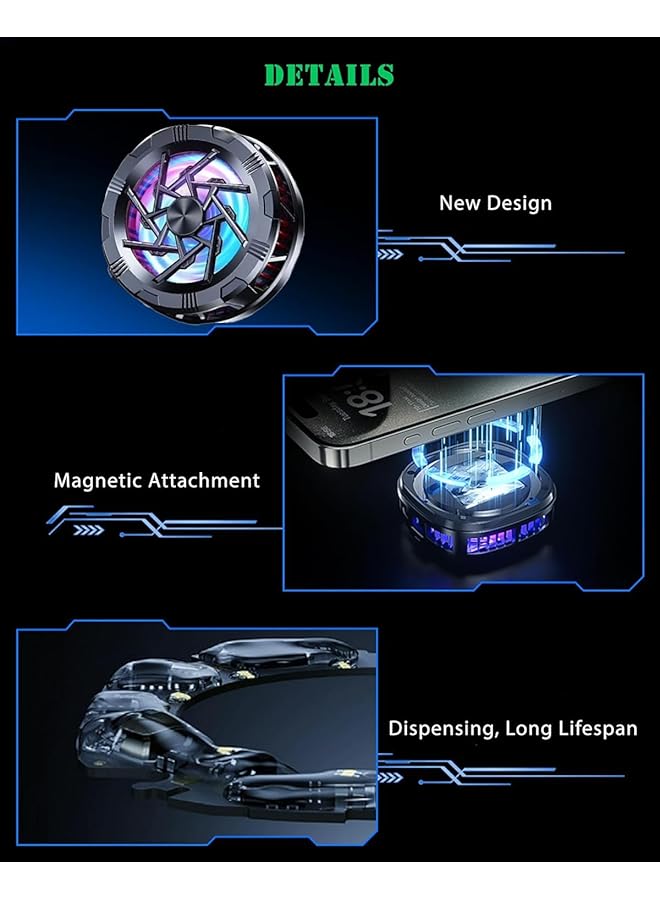 LINJIE Phone Cooler， Magnetic Cell Phone Cooler Rgb Phone Cooling Fan Portable Lightweight Mobile Phone Cooling Fan With Temperature Display，Game Artifacts Suitable For Ios/Android Pubg、Live Vlog - Image 3