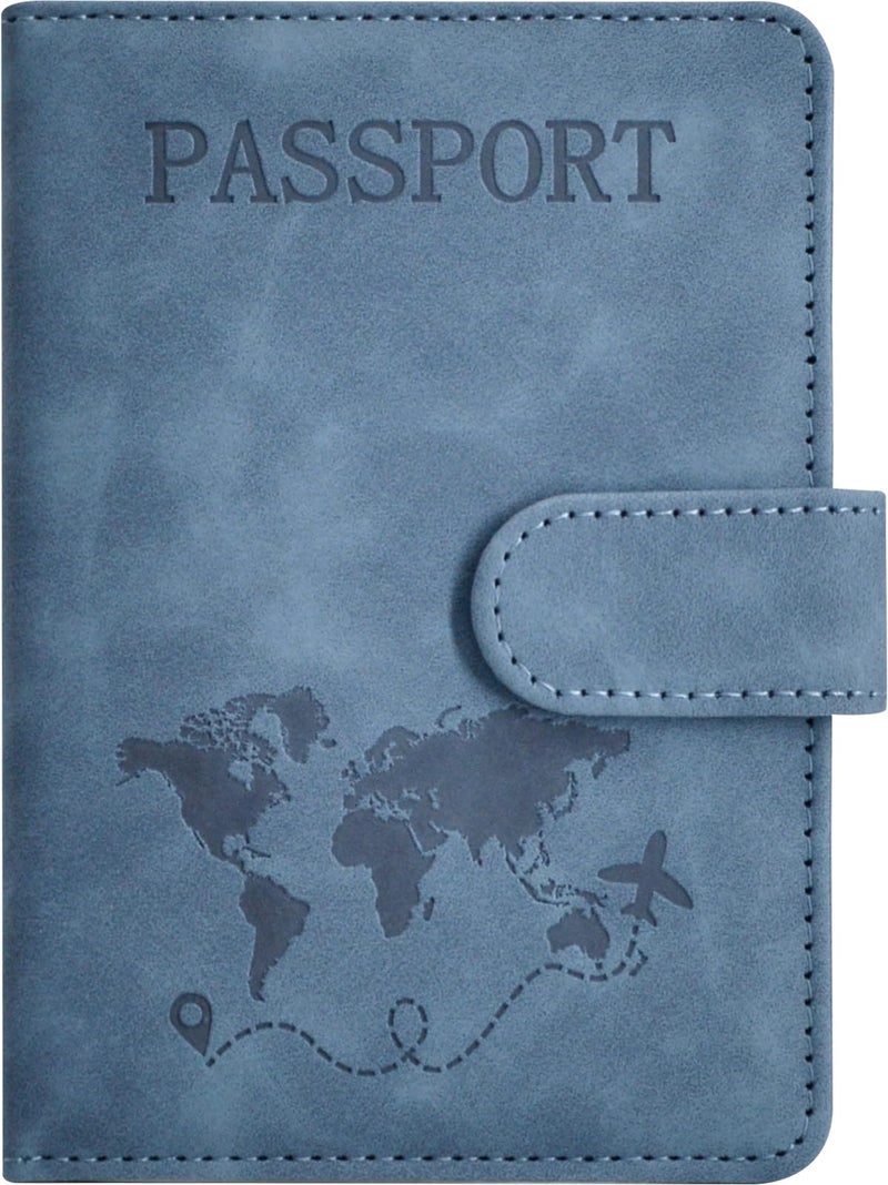 KAOBAN Passport Holder, Passport Cover with Credit Card Slot and Boarding Pass Slot Combo, Passport Wallet Case Book Travel Must Have, RFID Blocking Leather Travel Accessories, Navy Blue - Image 1
