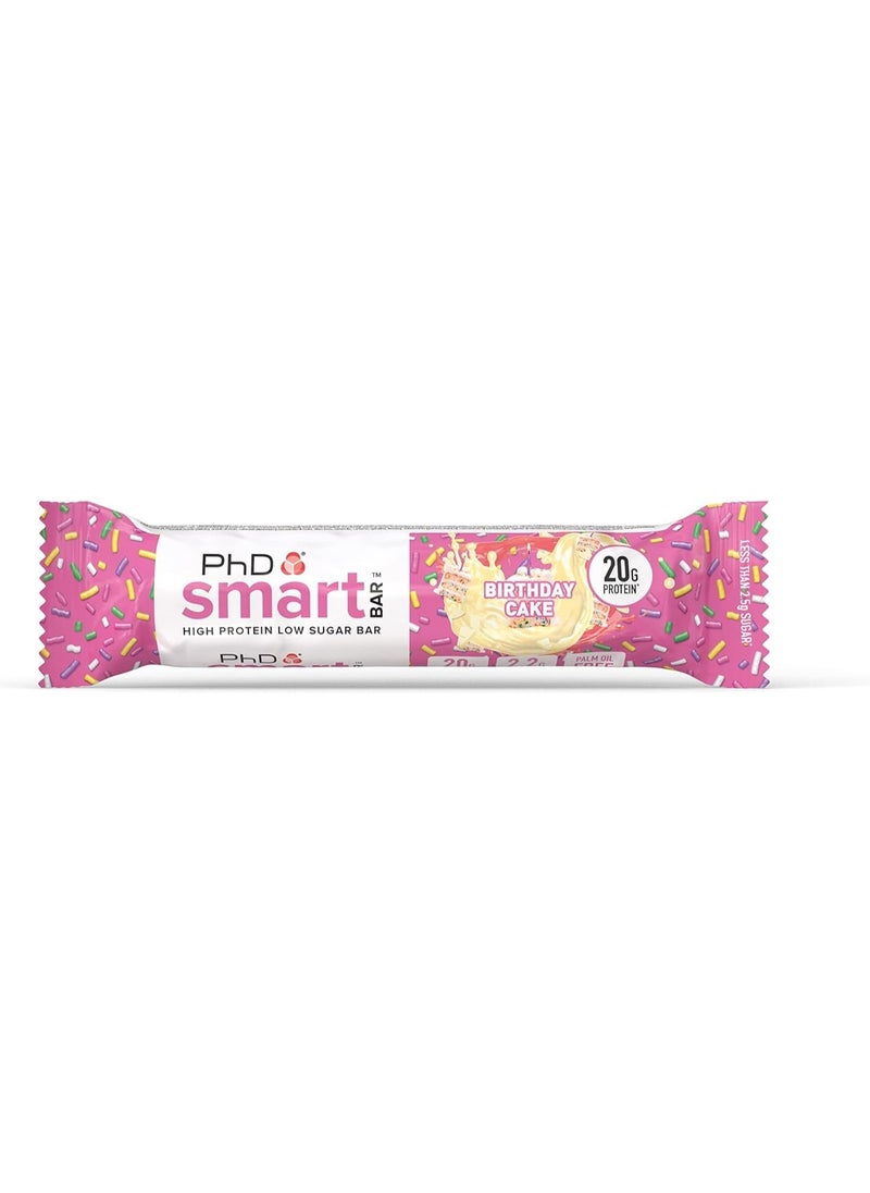 PhD - Smart High Bar, High Protein Low Sugar, 20g protein, 2.5g sugar - Birthday Cake Flavour, 64g - 12 Pack - Image 1