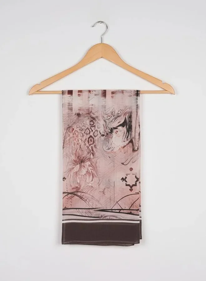 lamha abaya Art Moba Scarf – Chiffon with an artistic print in brown and mocha gradients