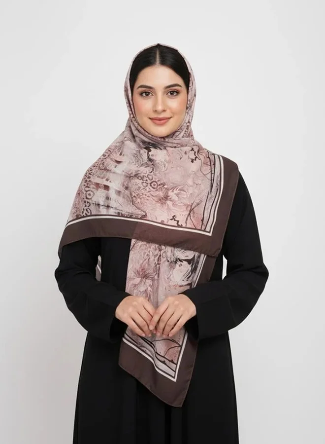 lamha abaya Art Moba Scarf – Chiffon with an artistic print in brown and mocha gradients