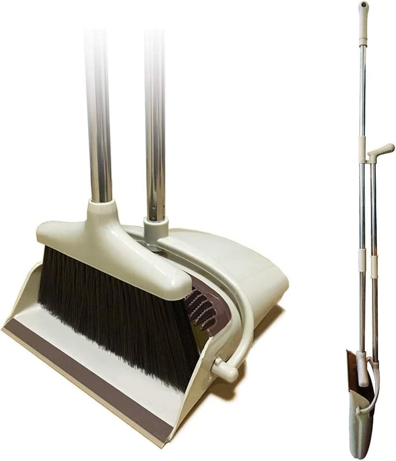 Ulodimi Broom and Dustpan Set Lightweight Upright Lobby Broom and Dust Pan Combo with Long Handle Outdoor Indoor for Home Kitchen Room Office Brown - Image 1