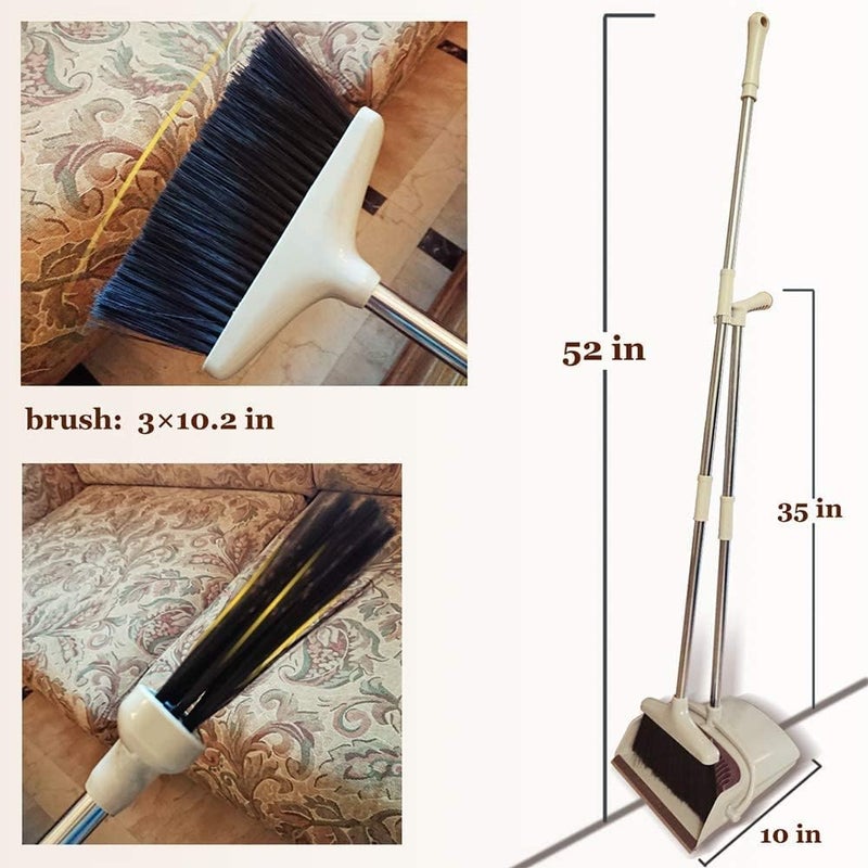 Ulodimi Broom and Dustpan Set Lightweight Upright Lobby Broom and Dust Pan Combo with Long Handle Outdoor Indoor for Home Kitchen Room Office Brown - Image 5