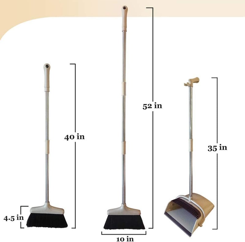 Ulodimi Broom and Dustpan Set Lightweight Upright Lobby Broom and Dust Pan Combo with Long Handle Outdoor Indoor for Home Kitchen Room Office Brown - Image 3
