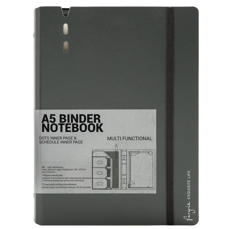 CAGIE A5 Binder 6 Ring Notebook with Dividers Refillable Planner Binder with Pockets, Refill Paper Include Planning Square Ruled and Dotted Pages, 6.89 x 9.25 In, (Grey, A5 Daily¨ Page) - Image 1