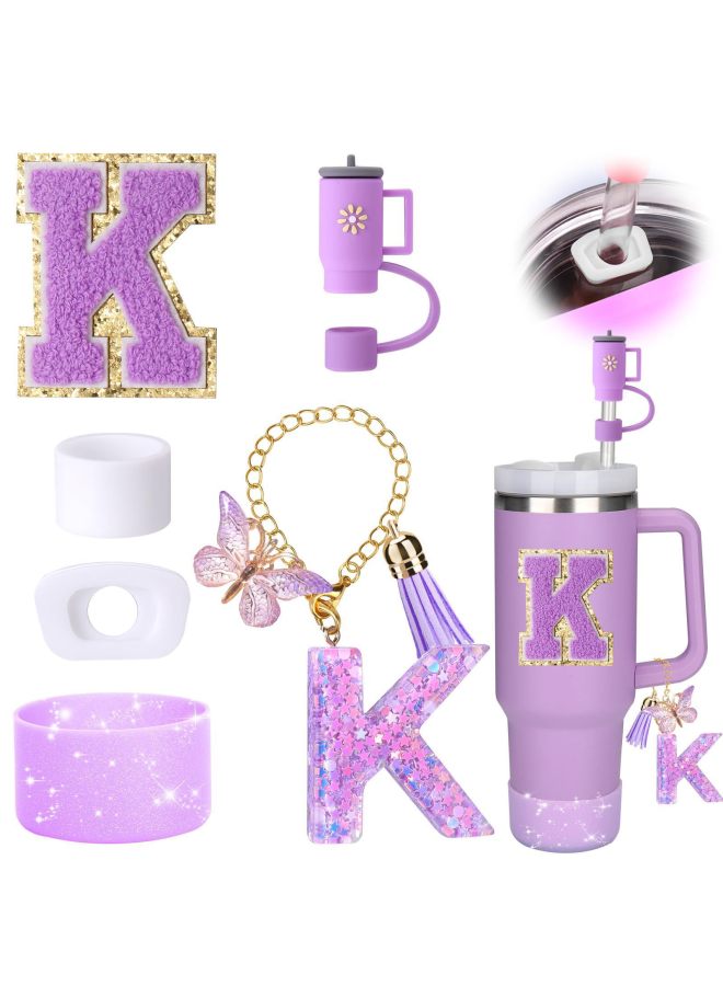 Hot Sale Cross-border Resin 26 Letters Cup Chain Glitter Cup Holder Pendant Towel Embroidered Letters Paste Water Bottle Straw Cap 