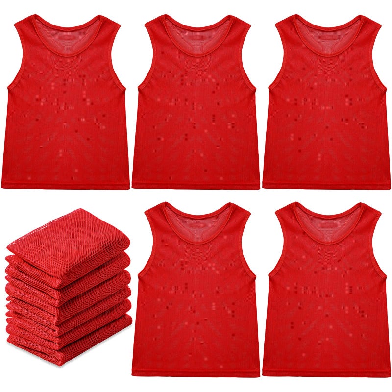 Sintege 12 Pcs Soccer Pinnies Pennies Jersey Scrimmage Vest Sports Practice Jersey Mesh Basketball Vest for Youth Adult KidsSmallRed - Image 2