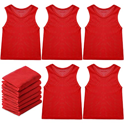 Sintege 12 Pcs Soccer Pinnies Pennies Jersey Scrimmage Vest Sports Practice Jersey Mesh Basketball Vest for Youth Adult KidsSmallRed - Image 1