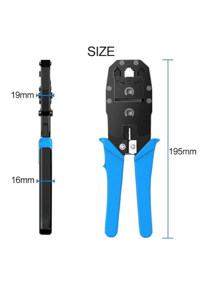 بروماس حزمة مكشكش RJ45 Cat6 - مكشكش الكابل، أداة تجعيد عروة كابل البطارية تتضمن قطعة واحدة من مكشكش الكابل، 100 قطعة موصل RJ45 Cat6، 50 قطعة غطاء RJ45، قطعة واحدة شفرة (أزرق)  - Image 2