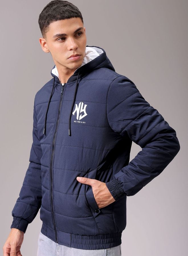 The Indian Garage Co Men Slim Fit Graphic Reversible Puffer Jackets  - Image 3