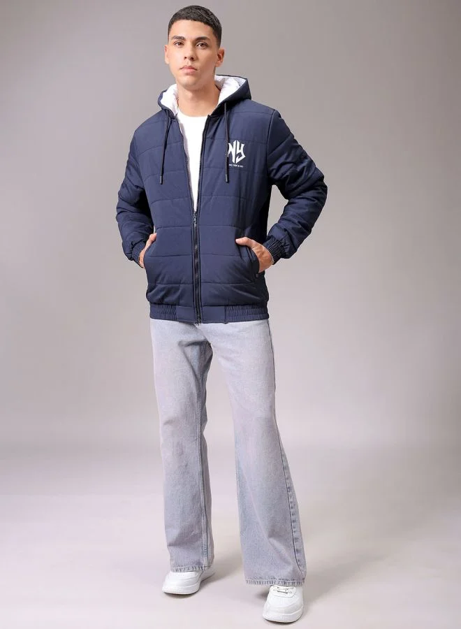 The Indian Garage Co Men Slim Fit Graphic Reversible Puffer Jackets