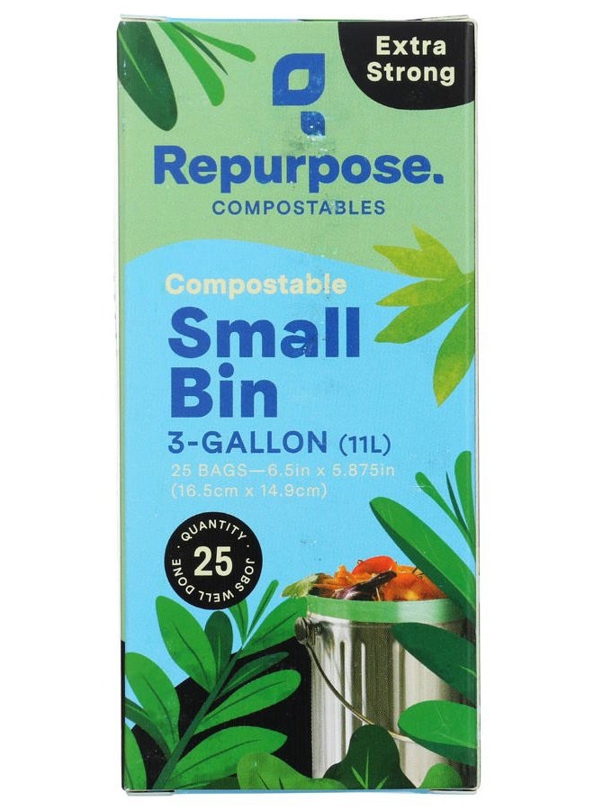 Repurpose Compostables Repurpose 3 Gallon, 11 Liter Super Strong, Small Compostable Trash Bags, Biodegradable Products Institute (BPI) Certified, 25 Count - Image 1