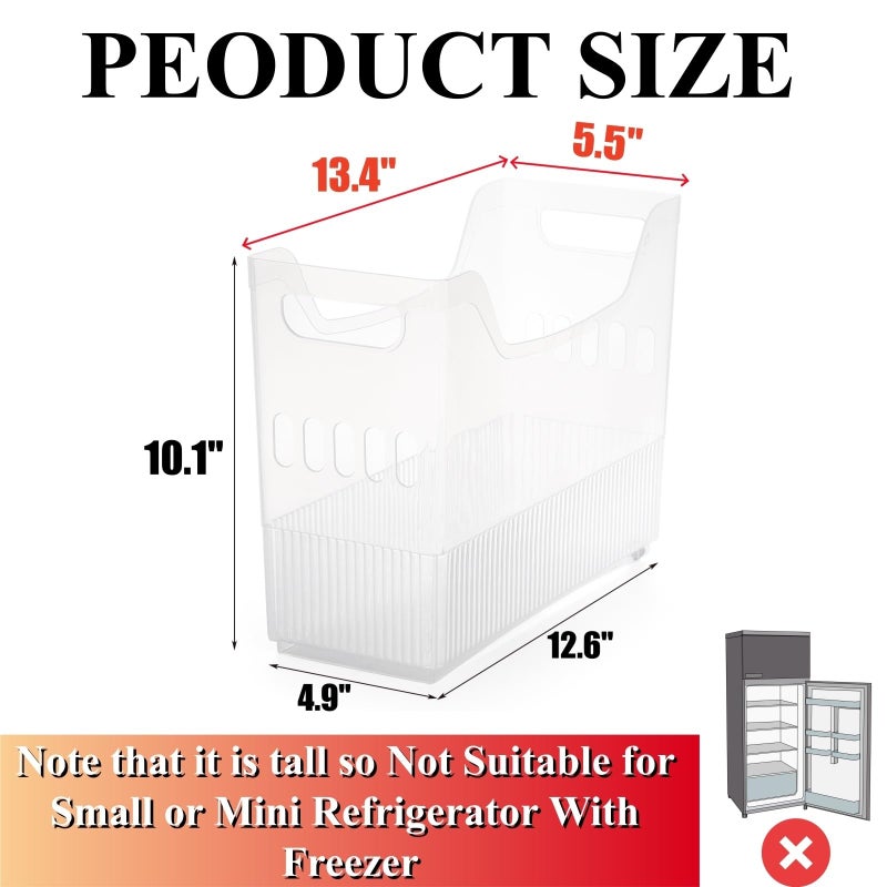 Peohud 3 Pack Freezer Organizer Bins with Wheels, Clear Plastic Pantry Storage Organizer with Handle, Tall Narrow Kitchen Organization Rolling Bins for Fridge, Cabinet, Bathroom, Under Sink, Office - Image 2