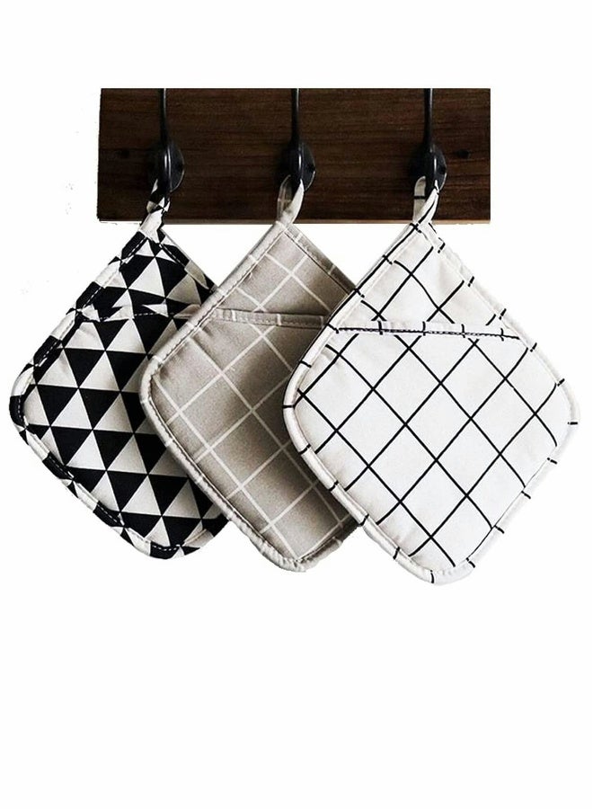 Cotton Pot Holders, Set of 3 Pot Holders with Hanging Loop, Oven Mitts Set, Machine Washable and Durable Heat Resistant Hot Pads Pocket Mitts for Kitchen Cooking and Baking (Square, 8.5'')  - Image 4