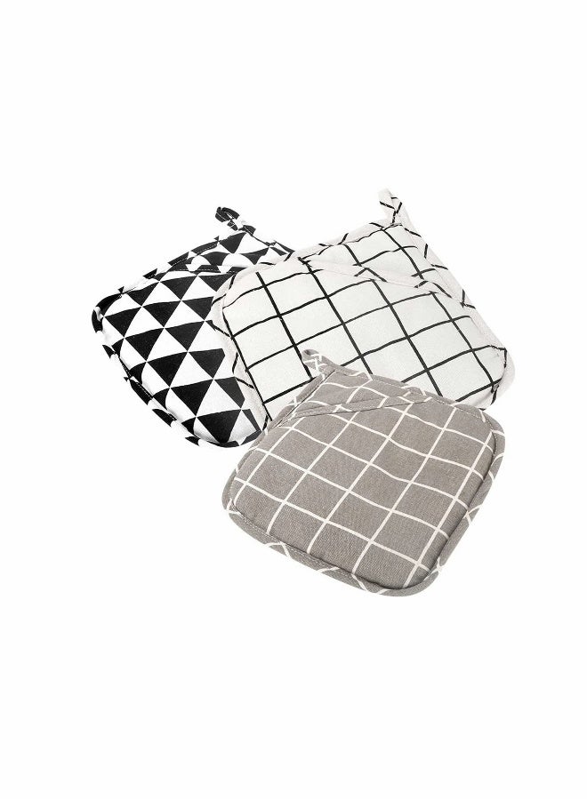 Cotton Pot Holders, Set of 3 Pot Holders with Hanging Loop, Oven Mitts Set, Machine Washable and Durable Heat Resistant Hot Pads Pocket Mitts for Kitchen Cooking and Baking (Square, 8.5'')  - Image 1