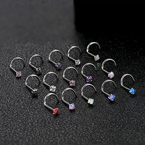 MILACOLATO 18G Nose Rings 316L Surgical Stainless Steel Nose Ring Studs Screw Shaped Studs Rings CZ Nose Ring Labret Nose Piercing Jewelry for Men Women - Image 5