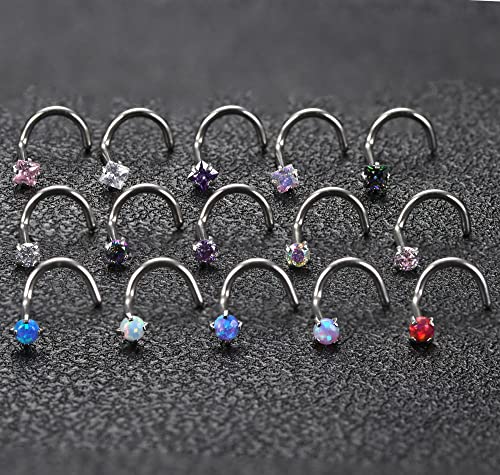 MILACOLATO 18G Nose Rings 316L Surgical Stainless Steel Nose Ring Studs Screw Shaped Studs Rings CZ Nose Ring Labret Nose Piercing Jewelry for Men Women - Image 4