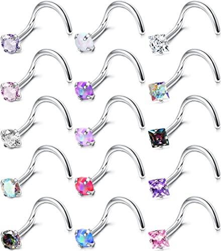 MILACOLATO 18G Nose Rings 316L Surgical Stainless Steel Nose Ring Studs Screw Shaped Studs Rings CZ Nose Ring Labret Nose Piercing Jewelry for Men Women - Image 1