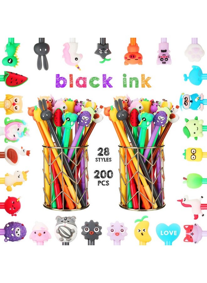 Yexiya 200 Pieces Cute Cartoon Gel Ink Pens Cartoon Animal Writing Pens 0.5 mm Novelty Black Gel Ink Pens Assorted Styles Fun Kawaii Pens for Kids Office School Gifts Supplies - Image 2