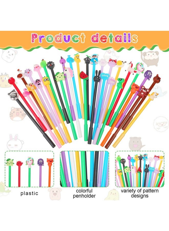 Yexiya 200 Pieces Cute Cartoon Gel Ink Pens Cartoon Animal Writing Pens 0.5 mm Novelty Black Gel Ink Pens Assorted Styles Fun Kawaii Pens for Kids Office School Gifts Supplies - Image 3