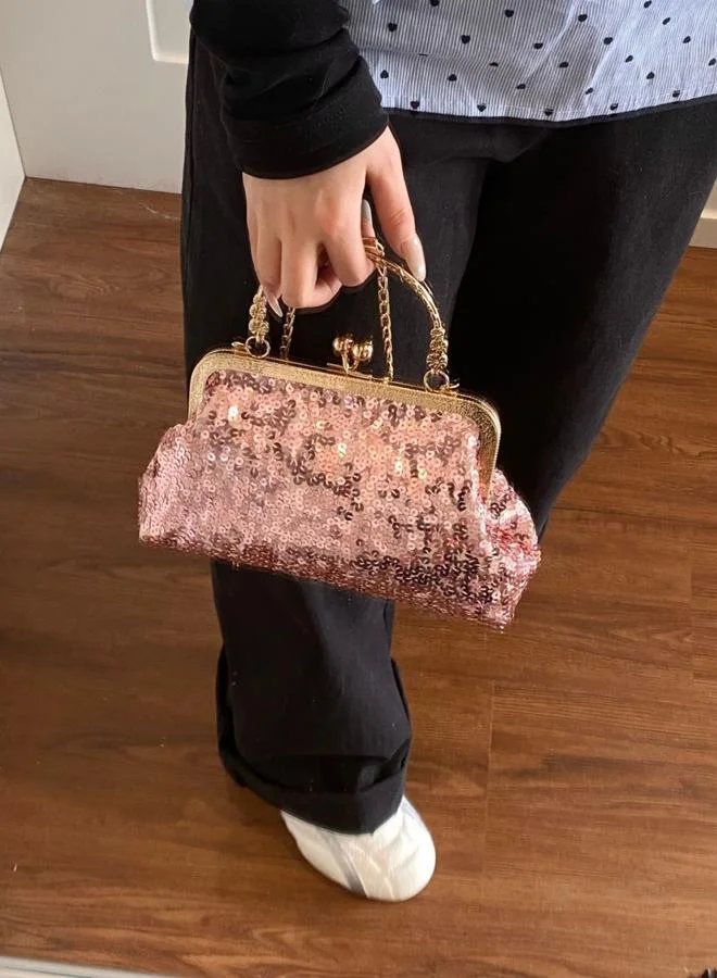 تايك تو Pink Embellished Hand Bag with Chain Strap