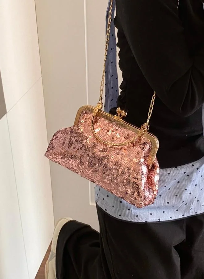 تايك تو Pink Embellished Hand Bag with Chain Strap