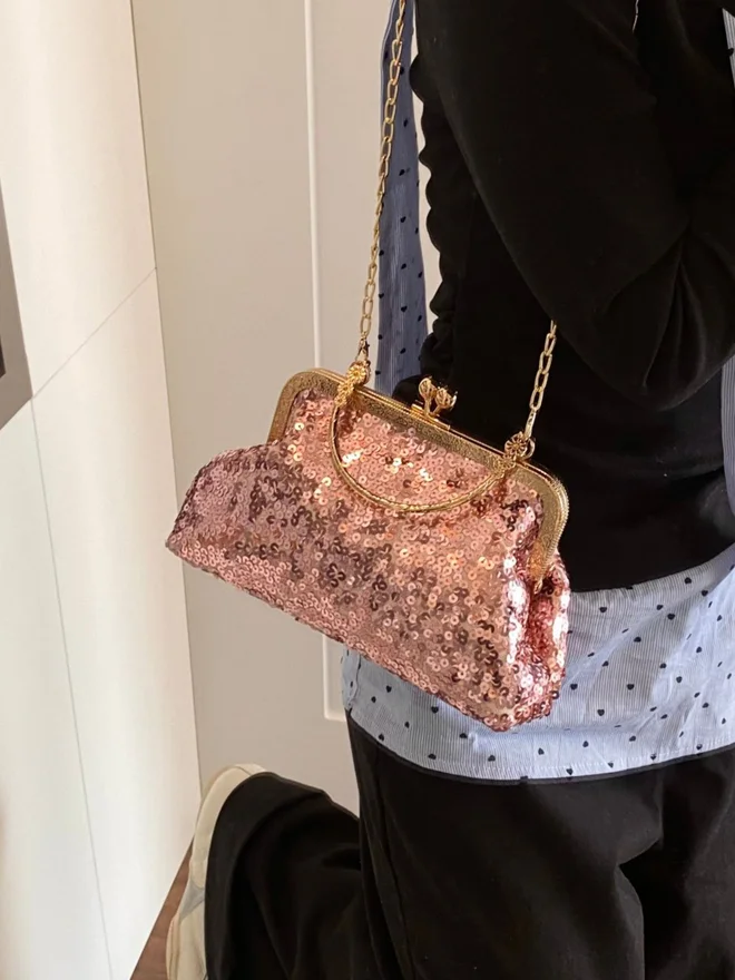 Styli Pink Embellished Hand Bag with Chain Strap