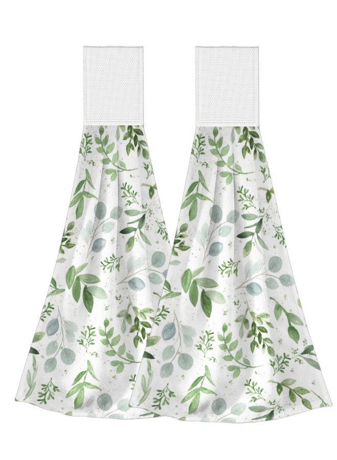 Vodbne Sage Green Kitchen Hand Towels with Hanging Loops Absorbent Dish Oven Towel, Fast Drying Hanging Towels Spring Decor for Home Kitchen Bathroom - Image 1