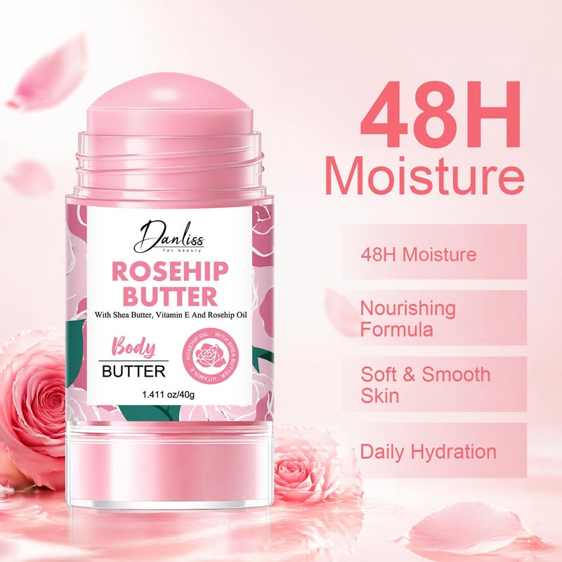 Danliss Rosehip Body Butter Stick 40g, Shea Butter, Vitamin E, Moisturizing and Brightening Solid - Image 3