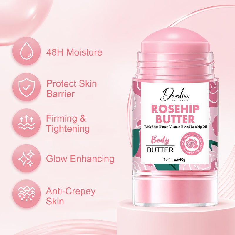 Danliss Rosehip Body Butter Stick 40g, Shea Butter, Vitamin E, Moisturizing and Brightening Solid - Image 2