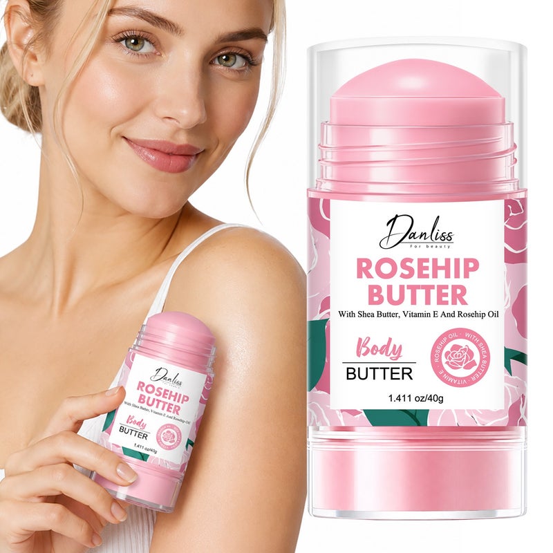 Danliss Rosehip Body Butter Stick 40g, Shea Butter, Vitamin E, Moisturizing and Brightening Solid - Image 1