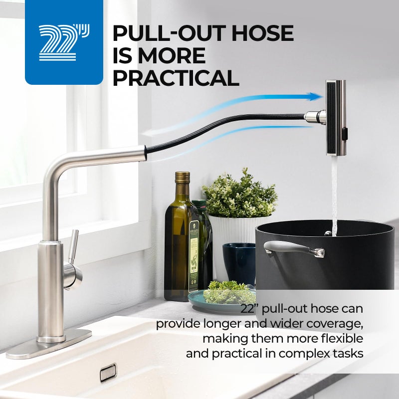 WEWE Waterfall Kitchen Faucet with Pull Down Sprayer, 3 Modes(Sweep/Stream/Waterfall) Rotary Switch Mode Stainless Steel Kitchen Sink Faucet Single Lever Handle Brushed Nickel Sink Fuacet - Image 4