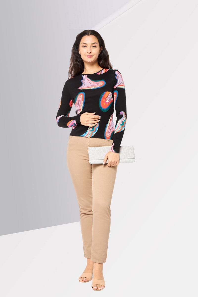 DESIGUAL Women Crew Neck Long Sleeve Graphic Print Top, Multicolor - Image 2