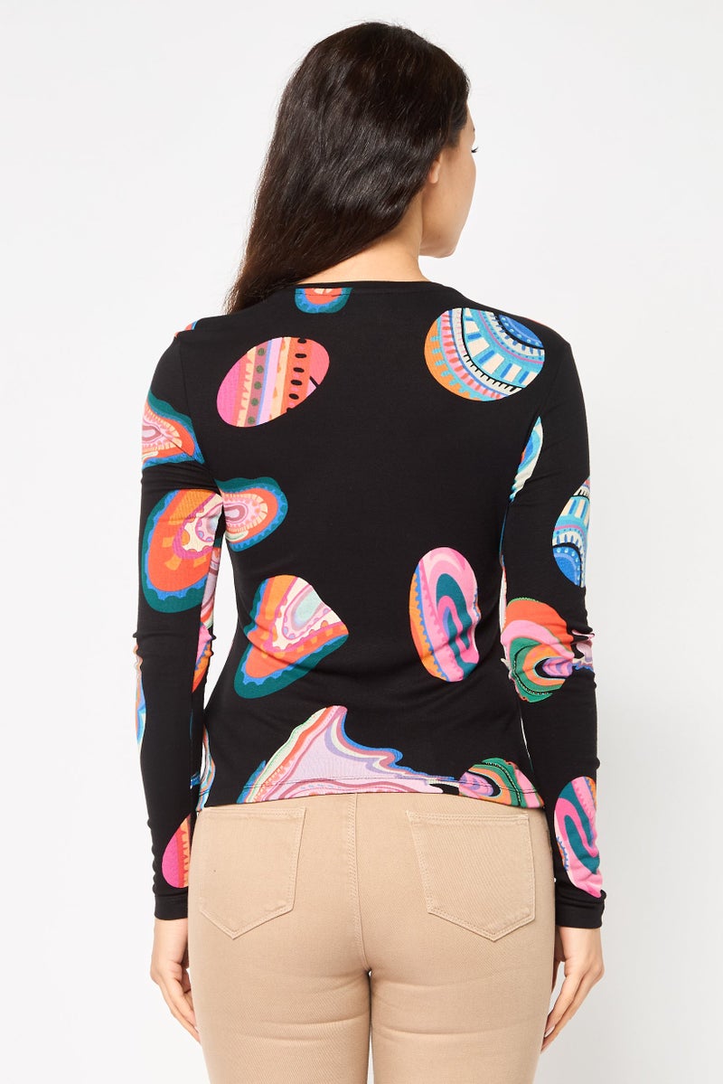 DESIGUAL Women Crew Neck Long Sleeve Graphic Print Top, Multicolor - Image 4