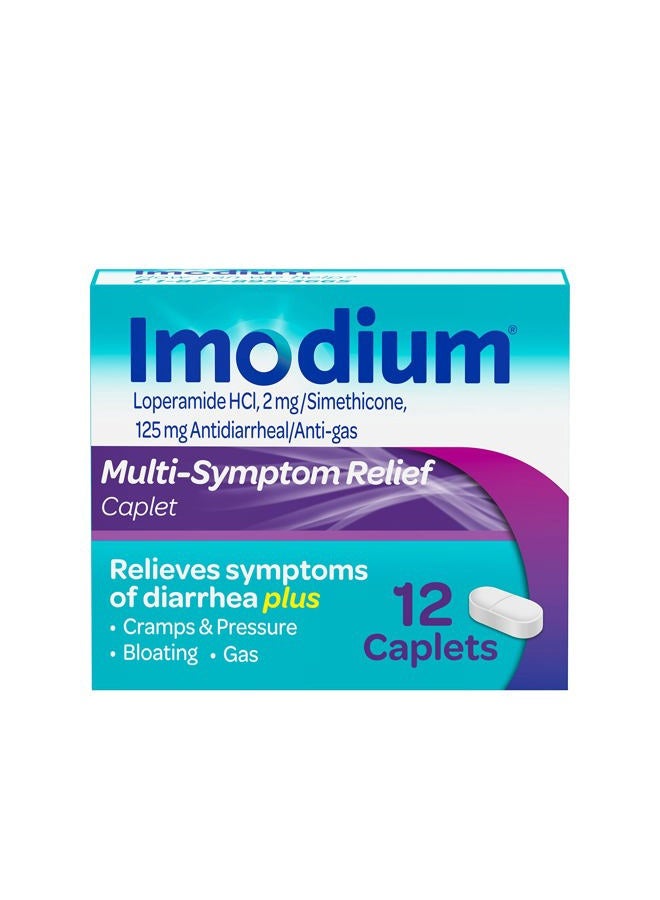 IMODIUM أقراص تخفيف متعددة الأعراض مع لوبيراميد هيدروكلوريد وسيميثيكون، دواء مضاد للإسهال لتخفيف الإسهال، الغاز، الانتفاخ، التقلصات والضغط، 12 حبة. - Image 1