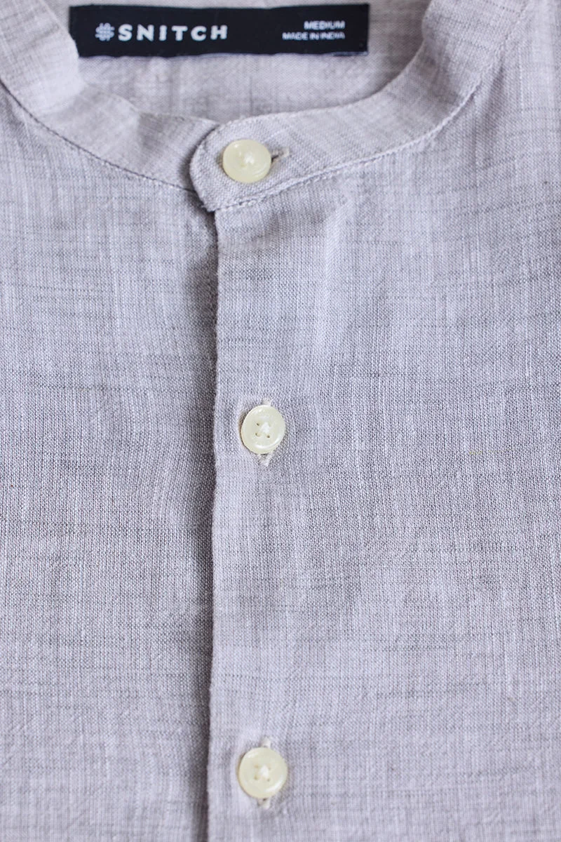 سنيتش Light Grey Textured Long Sleeve Slim Fit Shirt