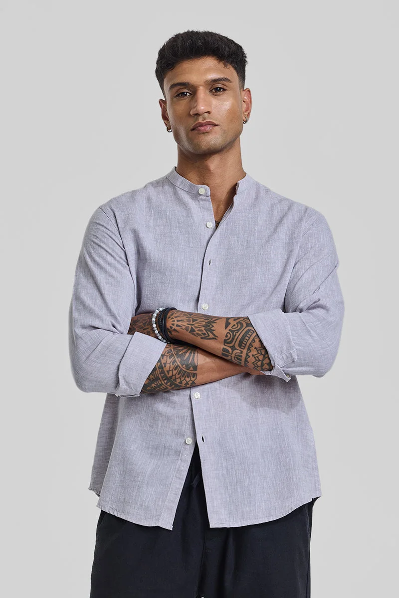 سنيتش Light Grey Textured Long Sleeve Slim Fit Shirt