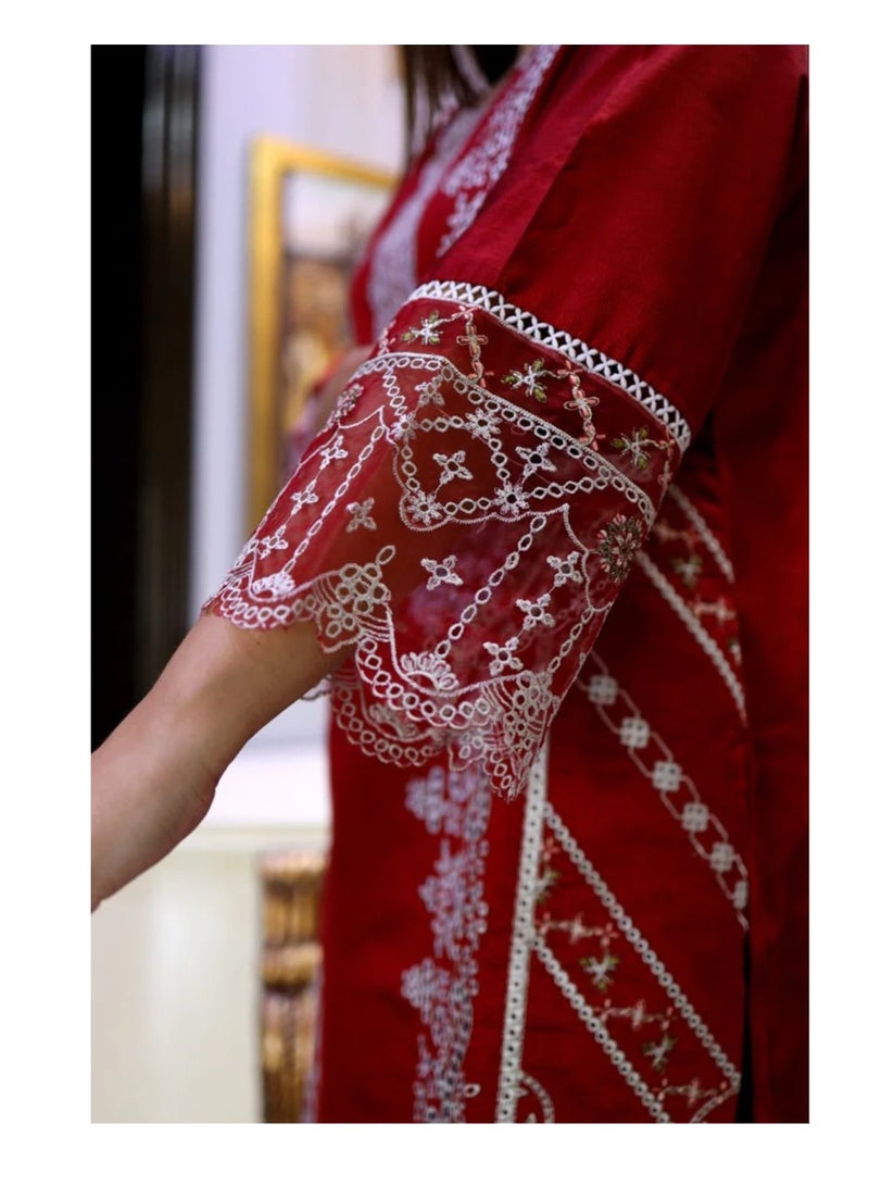 Winchell's Pakistani Outfit – Fully Embroidered Shirt, Plain Trouser & Printed Dupatta -  Medium-Size - Image 4